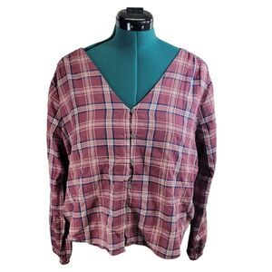 Madewell V-Neck Button-Down‎ Shirt in Stratfield Plaid XXL